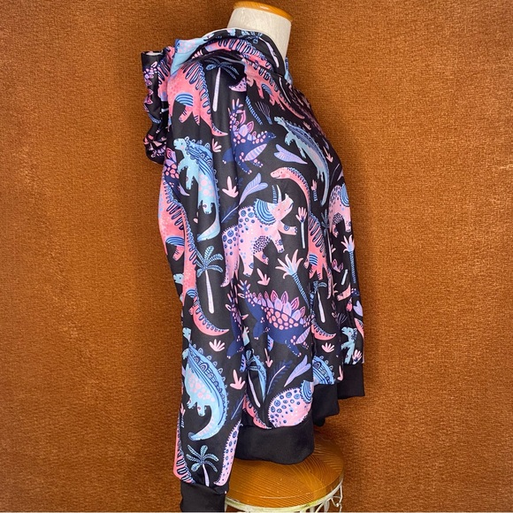 Modern Pixie Lady Pink/Black Dinosaur Teacher Preschool Kidcore Hoodie, Size L. - Picture 2 of 4